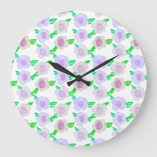 Redondo Grande Cuto morado acuarela Floral reloj de arte (Anverso)