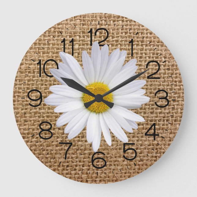 Redondo Grande Daisy En Burlap Gran Reloj (Anverso)