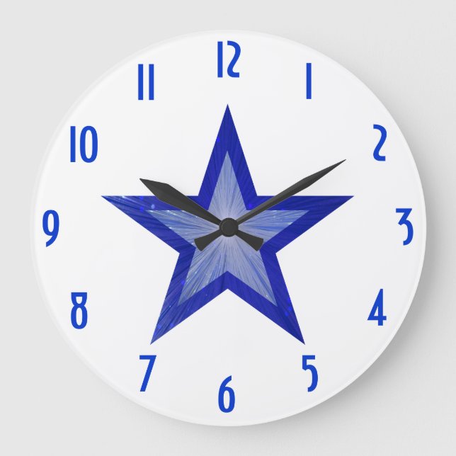 Redondo Grande Dark Blue Star 'números' reloj todo blanco (Anverso)