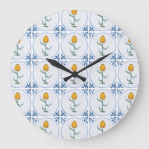 Redondo Grande Delft Tulip Tile Art No Números Reloj
