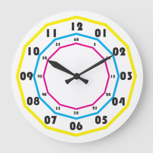 Redondo Grande dial de reloj cian magenta amarillo negro