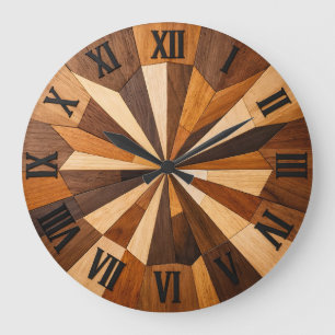 Redondo Grande Diseño de reloj de mosaico de madera geométrico