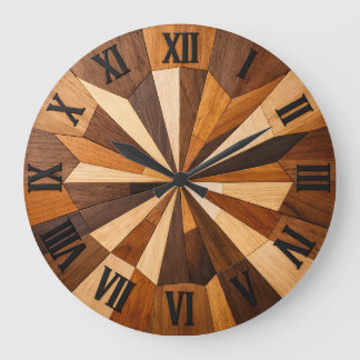 Redondo Grande Diseño de reloj de mosaico de madera geométrico