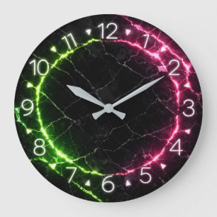 Redondo Grande Diseño de reloj de neón de mármol negro