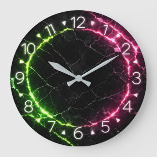 Redondo Grande Diseño de reloj de neón de mármol negro