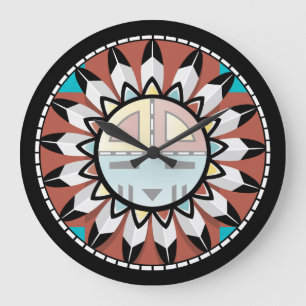 Redondo Grande Diseño de reloj de resumen de hopi nativo american
