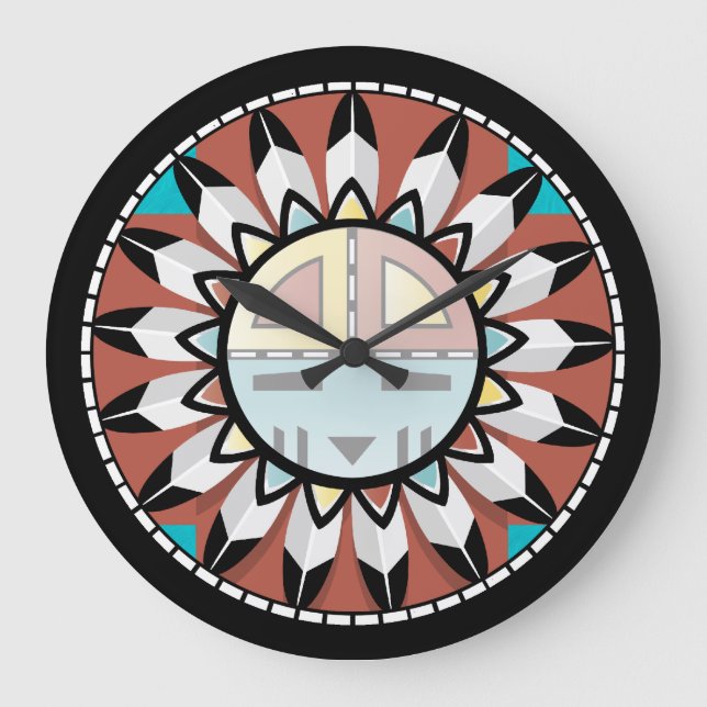 Redondo Grande Diseño de reloj de resumen de hopi nativo american (Anverso)
