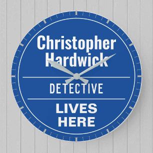 Redondo Grande Divertido Detective Wall Estilo Plaque Gran Reloj
