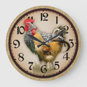 Redondo Grande Dos gallos de foto de país reloj rústico