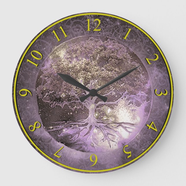 Redondo Grande El árbol de la vida reloj morado y oro (Anverso)