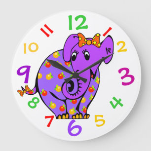 Redondo Grande El elefante púrpura embroma el reloj con números