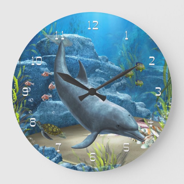 Redondo Grande El Mundo Del Reloj De La Pared De Los Delfines (Anverso)