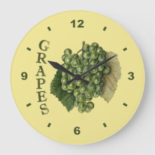 Redondo Grande El reloj ~Botanical de las uvas blancas ~Kitchen