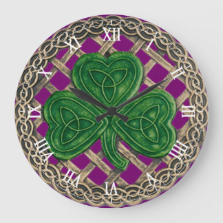 Redondo Grande El Shamrock y nudos celtas púrpura numero reloj nu