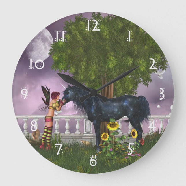 Redondo Grande El último reloj mural negro de Unicornio (Anverso)