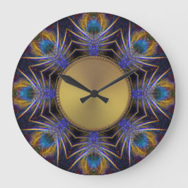 Redondo Grande El Web del fractal del pavo real empluma el reloj