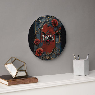 Redondo Grande Elegancia steampunk vintage rosas de amor de reloj