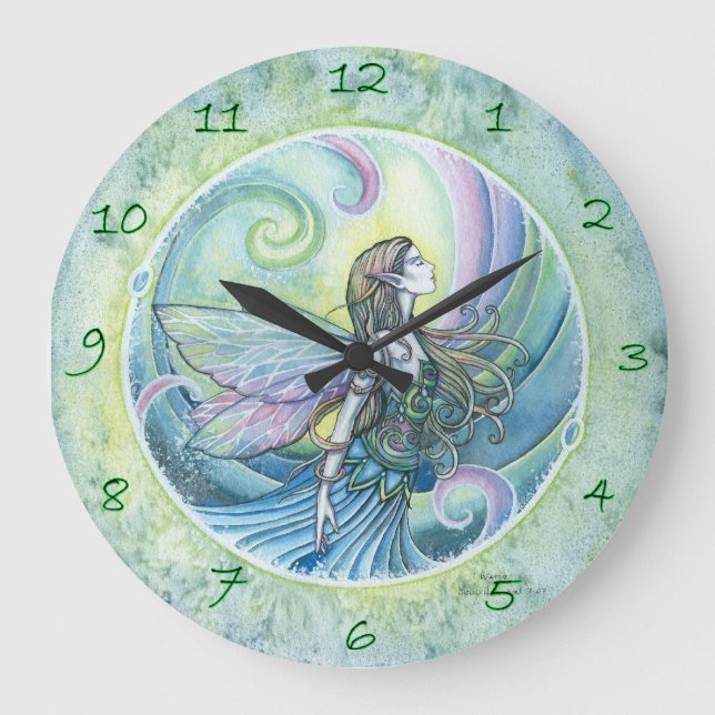 Redondo Grande Elemento de agua Reloj de arte de fantasía (Anverso)