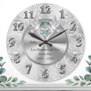 Redondo Grande Feliz 25 Aniversario Reloj