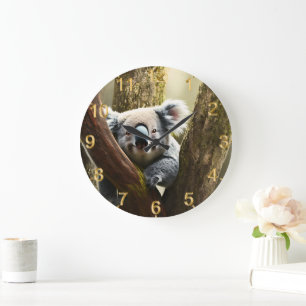 Redondo Grande Feliz Koala Australiano En Árbol, Reloj De Muro