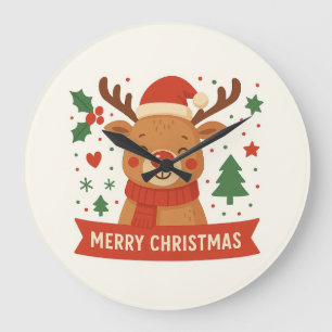 Redondo Grande Feliz Navidad lindo reloj de renos