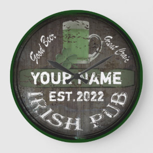 Redondo Grande Firma personalizada de pub irlandés de reloj grand