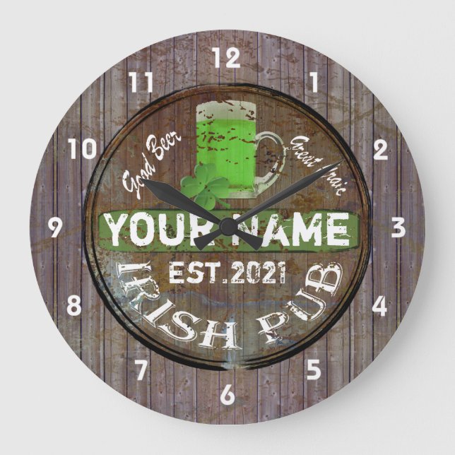 Redondo Grande Firma personalizada de pub irlandés de reloj grand (Anverso)
