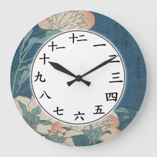 Redondo Grande Flor azul japonesa o china numero de reloj