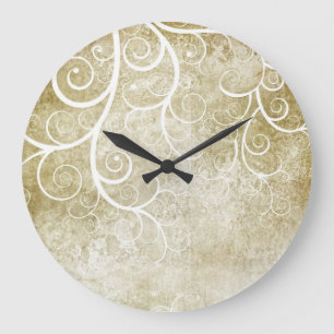 Redondo Grande Floral blanco en el reloj beige del fondo del