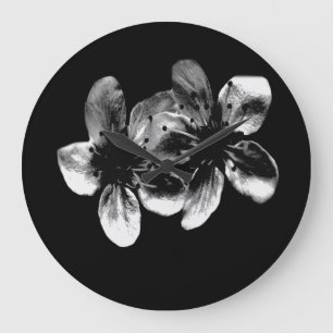 Redondo Grande Flores De Cerezo Negro Y Blanco, Reloj