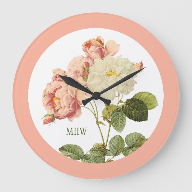 Redondo Grande Flores de época personalizado monograma reloj de p (Anverso)