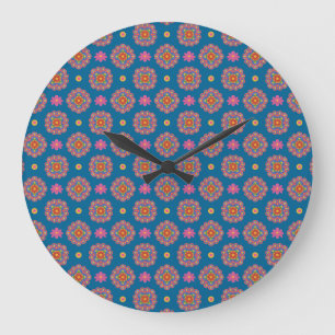 Redondo Grande Flores de rangoli y puntos de polka en reloj de pa