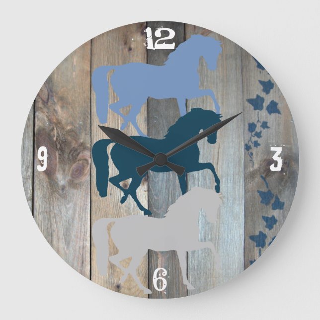 Redondo Grande Fondo de madera del reloj del caballo (Anverso)