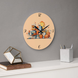Redondo Grande Fondo del Reloj Urbano Colorido de la Ciudad perso