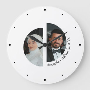 Redondo Grande Foto de pareja de bodas con nombres y reloj de par
