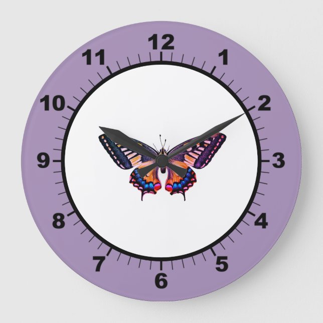 Redondo Grande Fotografía moderna Cuta mariposa Gran Reloj (Anverso)