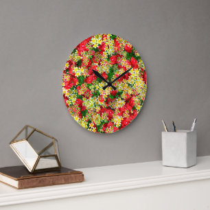 Redondo Grande Frangipanis Amarillos Y Rosas Rojas, Reloj De Pare