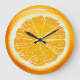 Redondo Grande Funky Naranja realista rebanar reloj de arte en pa