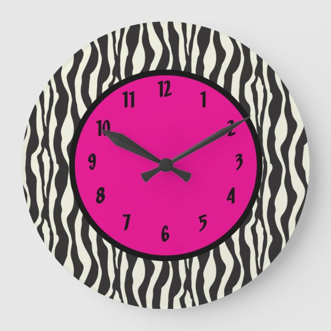 Redondo Grande Funky Zebra Rosa Ronda Ronda (Grande) Reloj de par (Anverso)