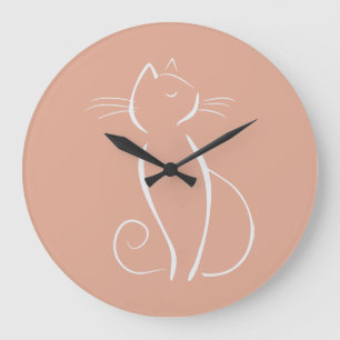 Redondo Grande Gato blanco minimalista en reloj de fondo rosa Agr