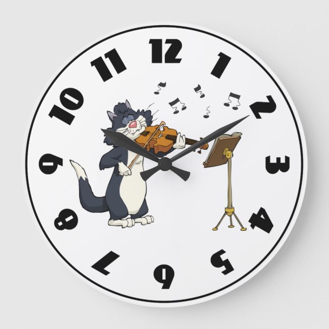 Redondo Grande Gato Jugando El Reloj Del Violín (Anverso)