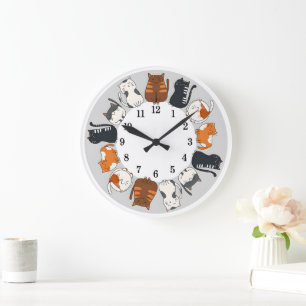 Redondo Grande Gatos Caprichosos Alrededor del Reloj Divertido Re