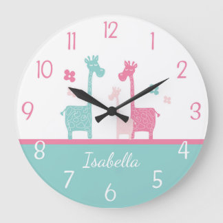 Redondo Grande Giraffe Mint Rosa Aqua Verde azulada reloj de pare