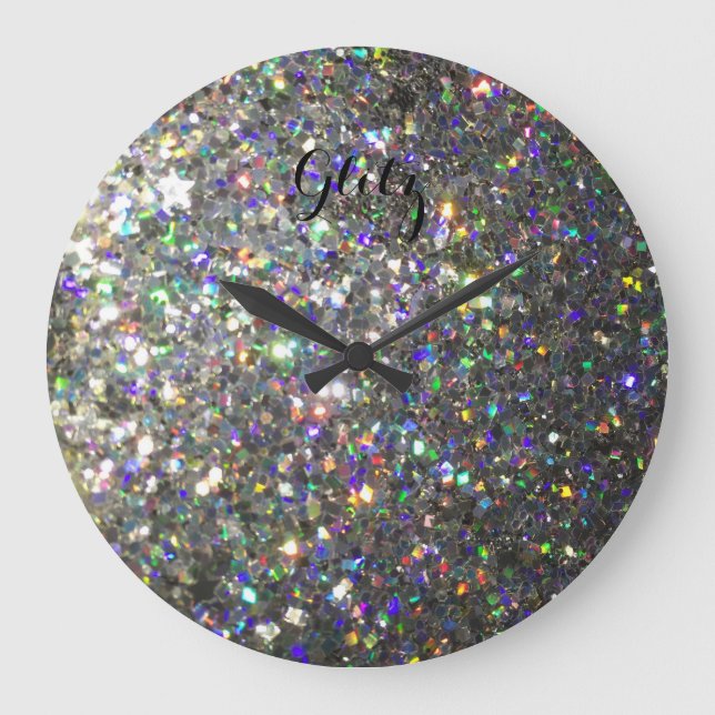 Redondo Grande ¡Glitz Holograma Purpurina reloj de pared! (Anverso)