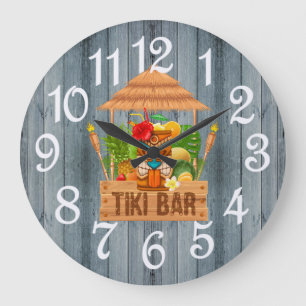Redondo Grande Gran reloj de la barra de Tiki Rústica Gris