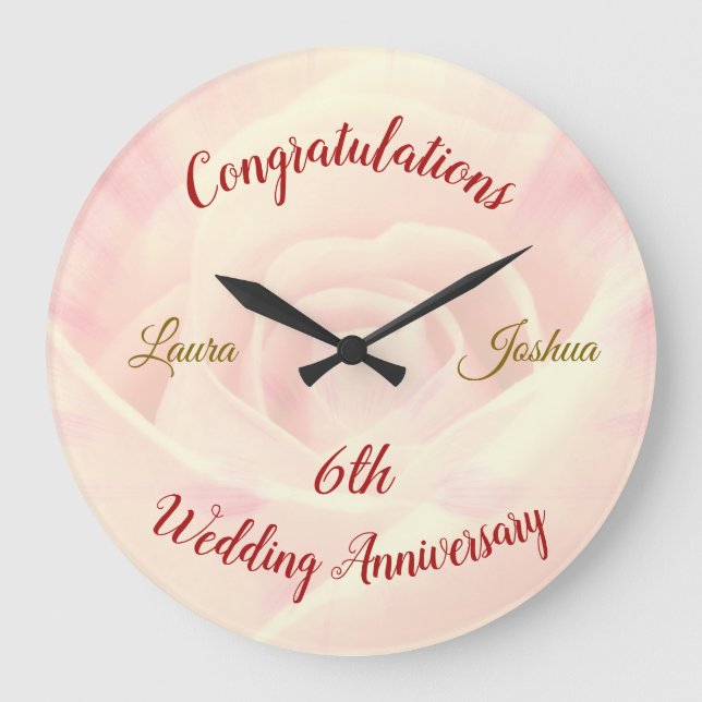 Redondo Grande Gran reloj de sexto aniversario Boda personalizado (Anverso)