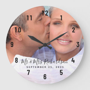Redondo Grande Gran reloj personalizado de foto de pareja Boda