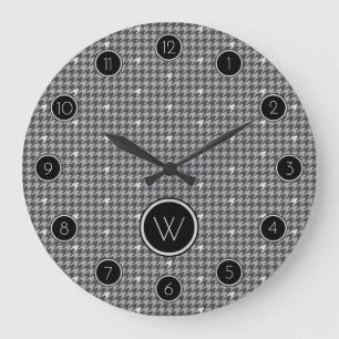 Redondo Grande Gris con reloj Houndstoth de acento plateado