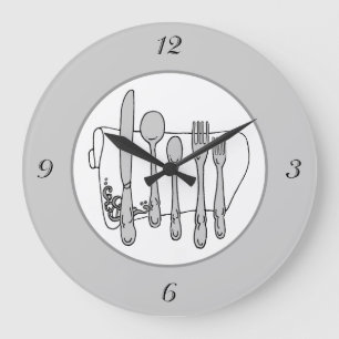 Redondo Grande Gris Silverware White Naping Números simples Reloj