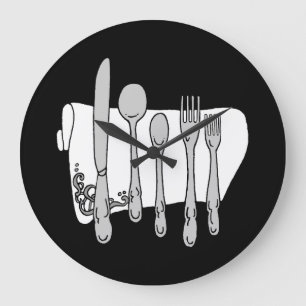Redondo Grande Gris Silverware White Napkin Sin Números Reloj